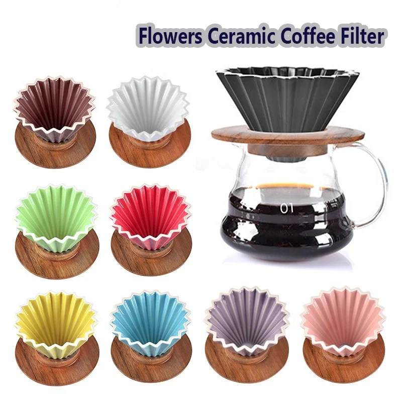 

Espresso Coffee Filter V60 Funnel Drip Hand Cup Filters Coffee Accessories Funnel Flowers Ceramic Coffee Cup Origami Filter Cups