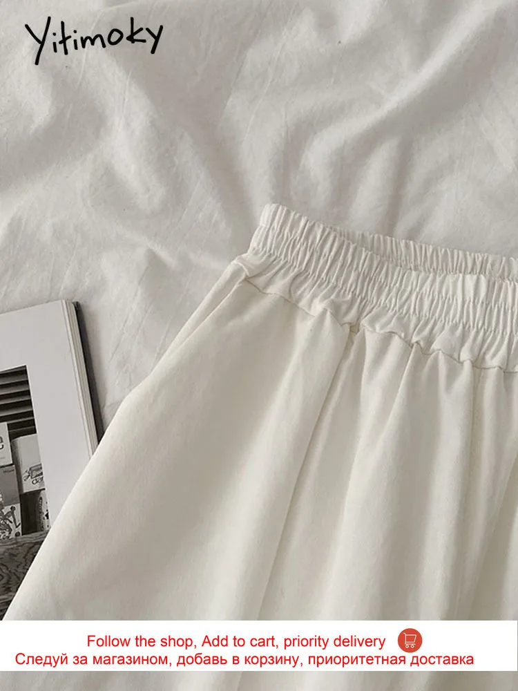 

Yitimoky High Waist Women Pants Elastic Solid White Wide Leg Pants Loose Summer 2021 Korean Streetwear Clothes Casual Fashion