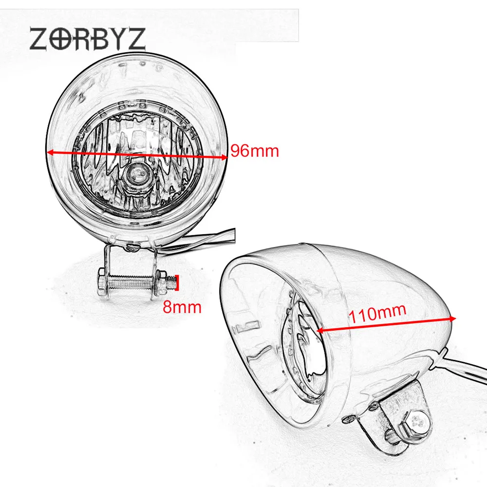Черные светодиодные передние фары ZORBYZ для мотоцикла 12 В противотуманные с белым