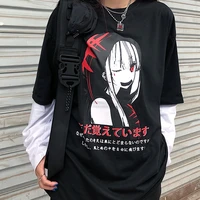 harajuku anime print loose short sleeve vintage clothes y2k gothic women t shirts top black dropshipping streetwear plus size