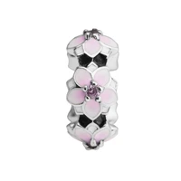 magnolia bloom pink cz spacer charm silver beads for jewelry making fits european bracelets sterling silver jewelry woman diy