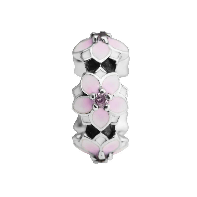 Бусины из стерлингового серебра Magnolia Bloom Pink CZ для изготовления ювелирных изделий
