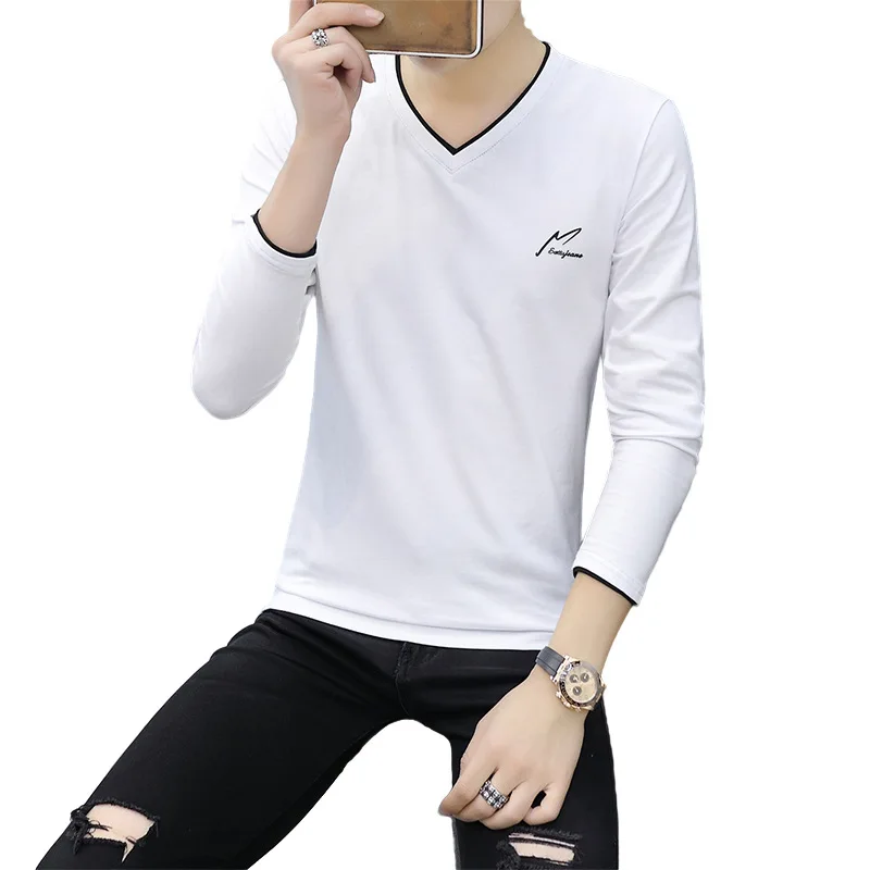 

Мужская весенне-осенняя футболка с длинными рукавами, Молодежная облегающая хлопковая повседневная спортивная мужская рубашка из ледяног...