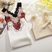 heliar women v neck lace up tank tops sexy skinny knitted straps tops sleeveless vest underwear ribbed crop tops for women