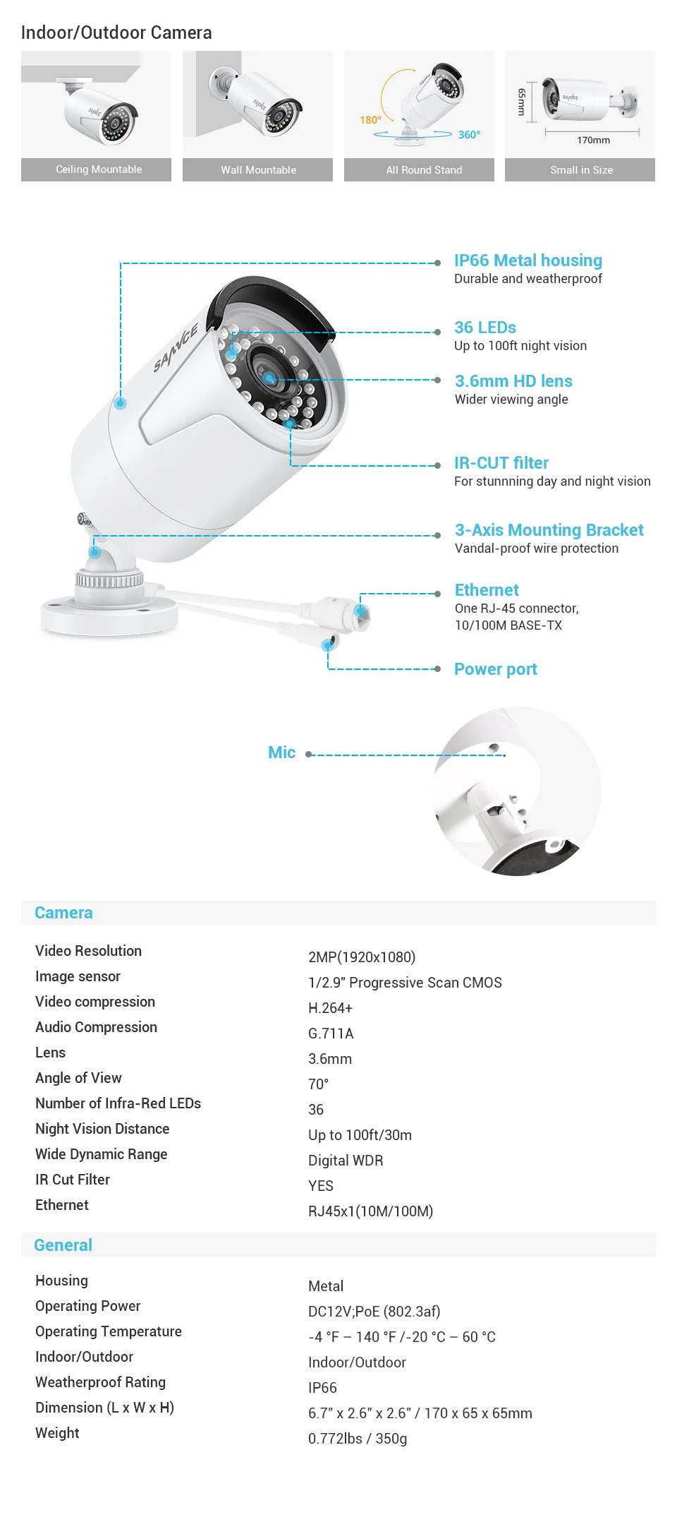 SANNCE 8CH 1080P FHD POE IP видео безопасности Системы H.265 5MP с 8X2 Мп уличная водонепроницаемая IP набор камер наблюдения Встроенный микрофон