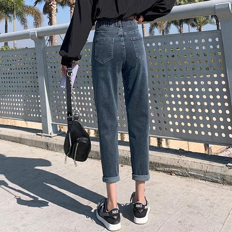 

TongSiHai Jeans Women Ladies Casual High Waist Straight Ankle-length Pants Girls Students Loose Cotton Denim