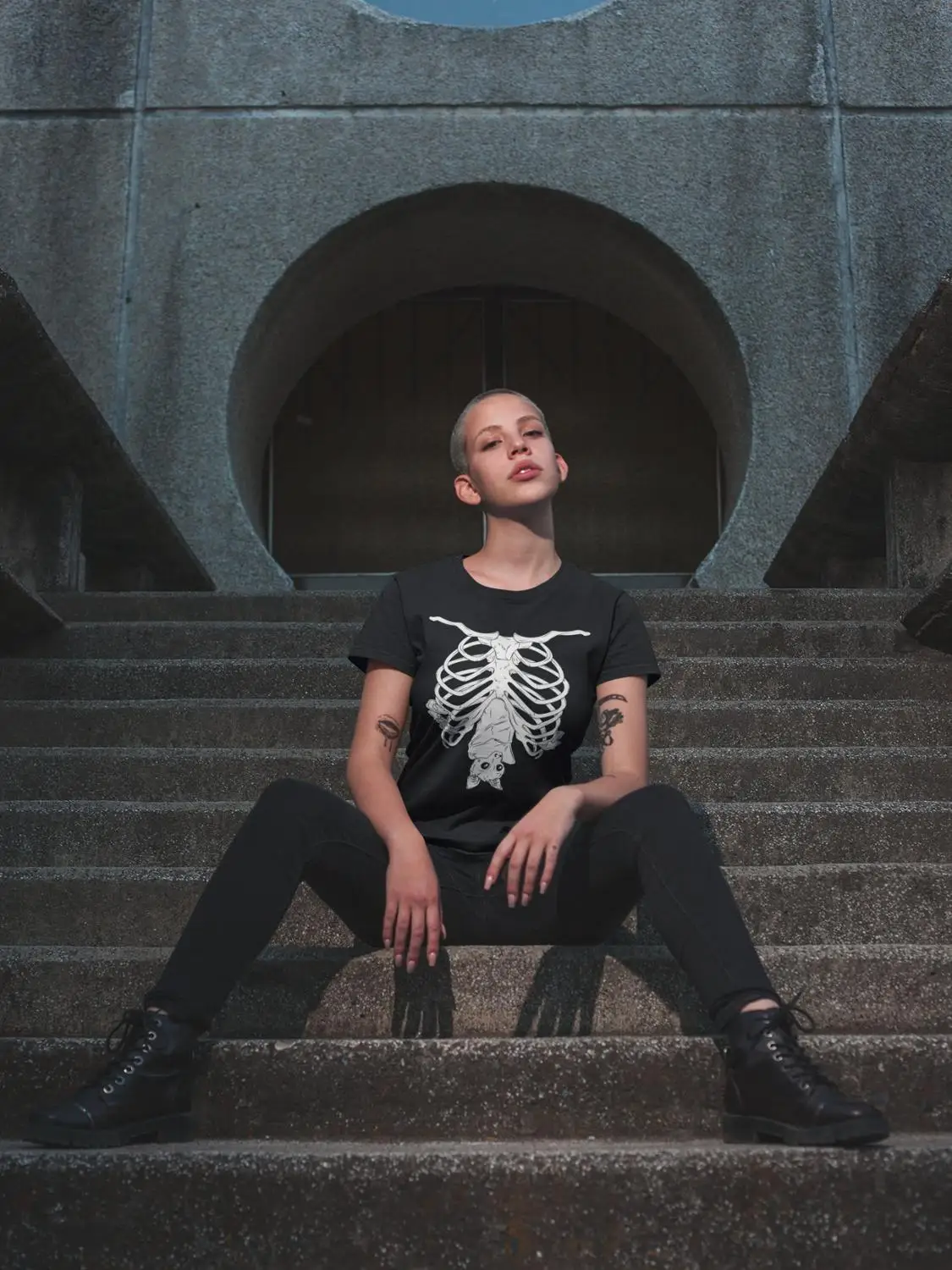 Creepy Bat skull Gothic T-Shirt funny 100% Cotton graphic street style Fashion grunge tumblr unisex women casual tshirt top tee | Женская