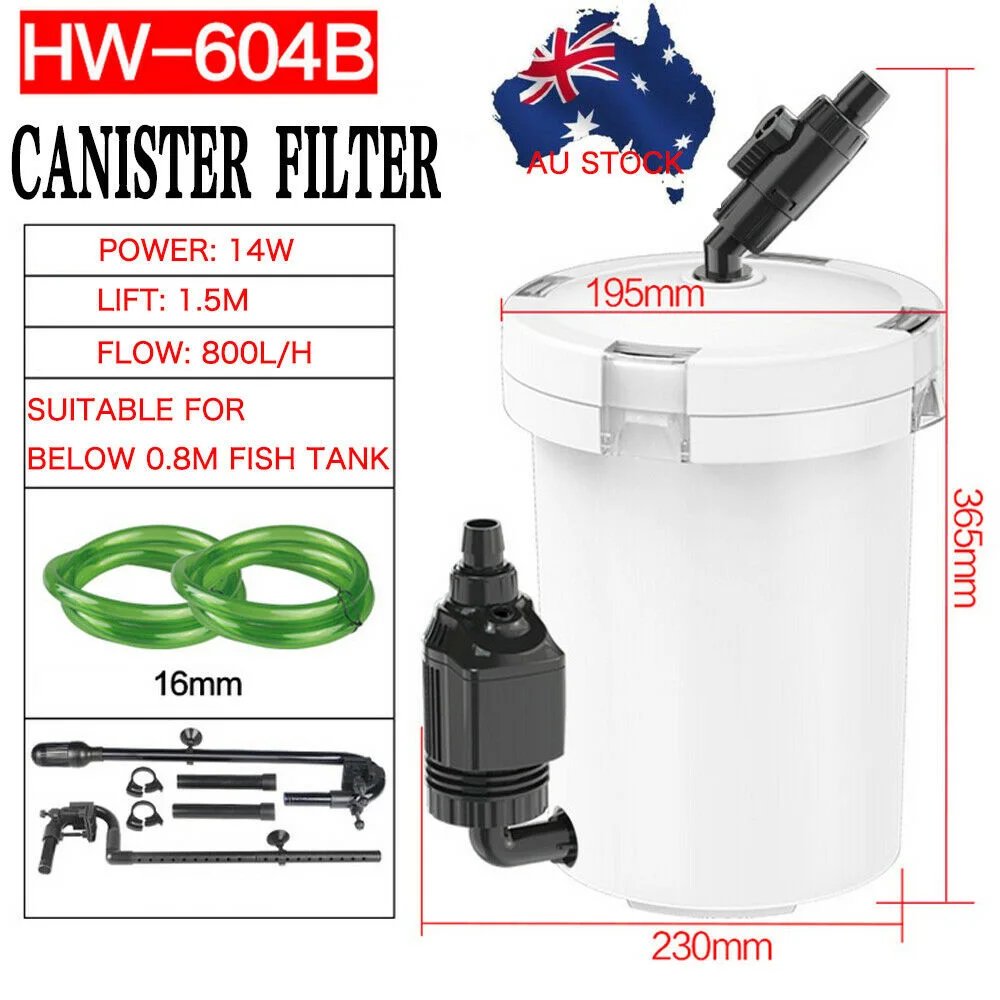 

HW602B External Aquarium Canister Filter Aqua Fish Water Tank Sponge Pond 400L 800L/H AU For Fish Grass Tank