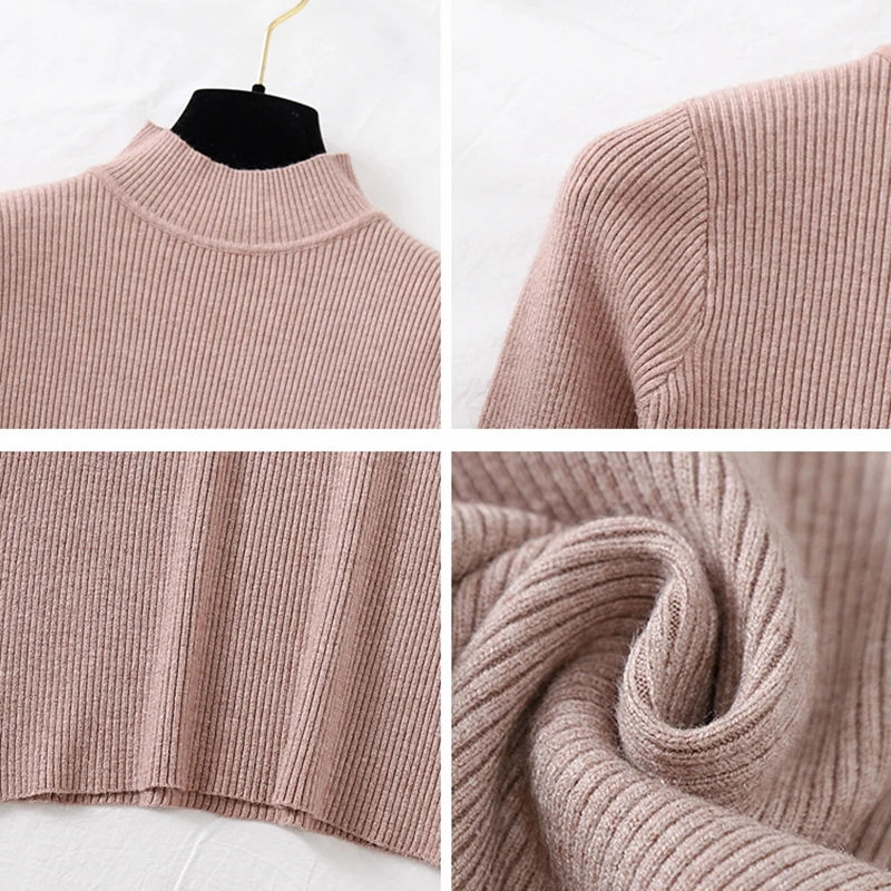 

Sweater Women 2020 Autumn Winter Tops White Turtleneck Knitting Long Sleeve Frau Pullover Solid Slim Fit Jumper Female