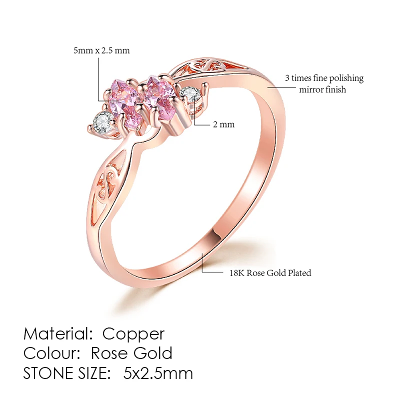 Delicate Pink Crystal Dainty Rings for Women Hollow Out Rose Gold Color CZ Princess Promise Dating Ring Fashion Jewelry R671 images - 6