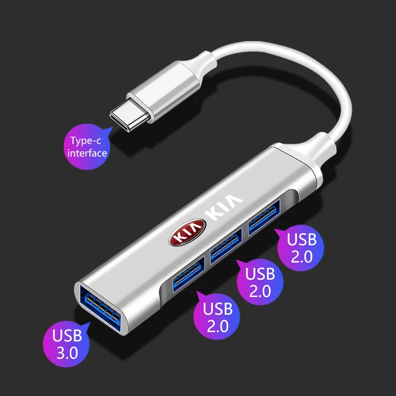 Автомобильное зарядное устройство HUB 3.0 Type-C OTG с адаптером USB для Kia Rio K2 K3 K4 K5 KX3 Cerato