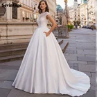 Простое атласное свадебное платье Sevintage, женское платье с открытой спиной и рукавами-крылышками в стиле бохо, свадебное платье с карманами