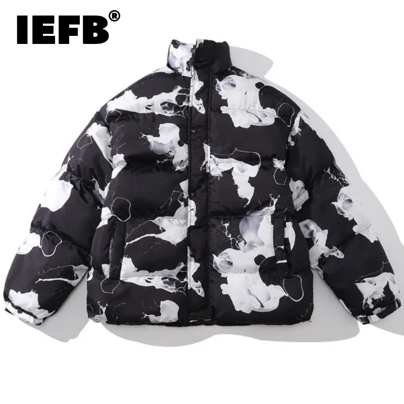 

Мужская одежда IEFB, Модная хлопковая одежда, мужское зимнее пальто с принтом, новинка 2021, свободная утепленная теплая куртка с воротником-сто...