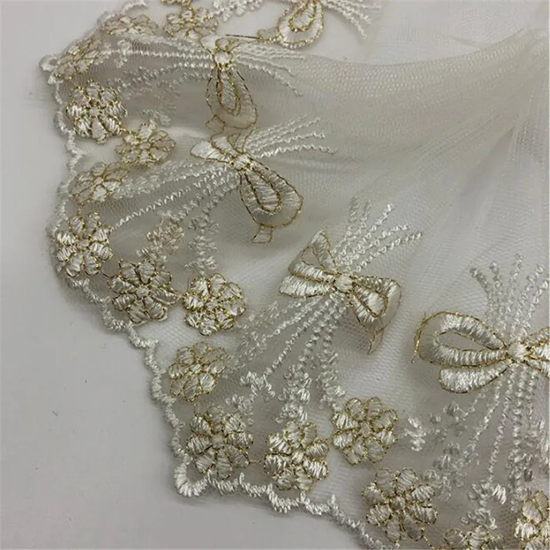 2Yds 12 см Тюль цвета слоновой кости ткань с золотой нитью для вышивки Венецианская