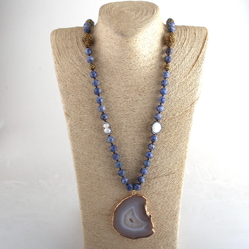 RH модное богемное этническое ювелирное изделие камень длинный завязанный черный