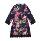Женский цветочный халат-кимоно, Шелковый Атласный халат в китайском стиле, ночная рубашка для спа, для вечеринок, пижама A50, размера плюс