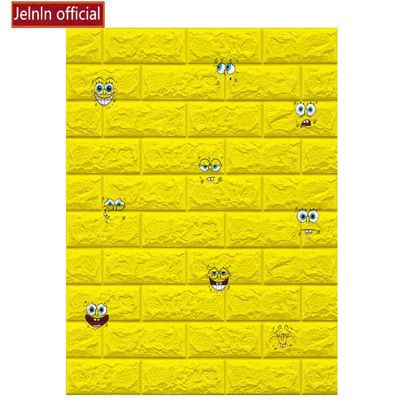 Yellow cartoon character wallpaper self-adhesive foam wall stickers bedroom kids room bubble brick waterproof soft bag sticker | Дом и сад