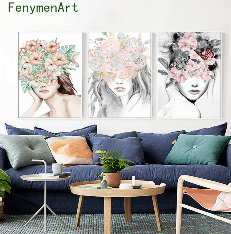 

Abstract Plants Woman Canvas Painting Flowers and Girls Poster and Print Nordic Wall Art Pictures for Living Room Home Decor