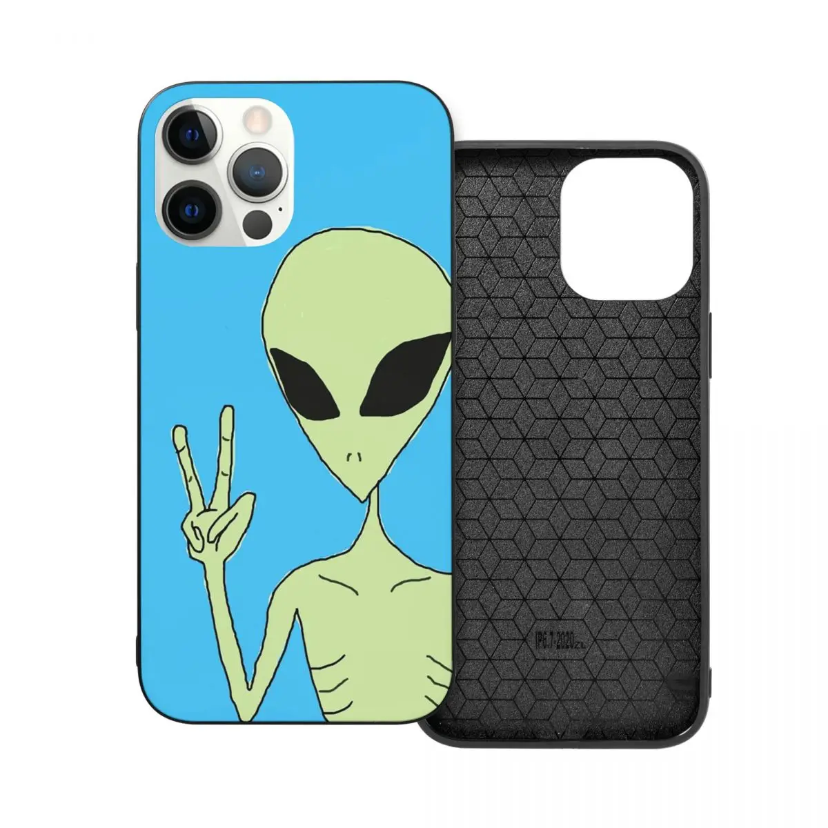 

Peace Alien PC Glass TPU Phone Bumper for iPhone 13 12 11 Xs Xr X Pro Max Mini 7 8 Se2 Plus 6 6S