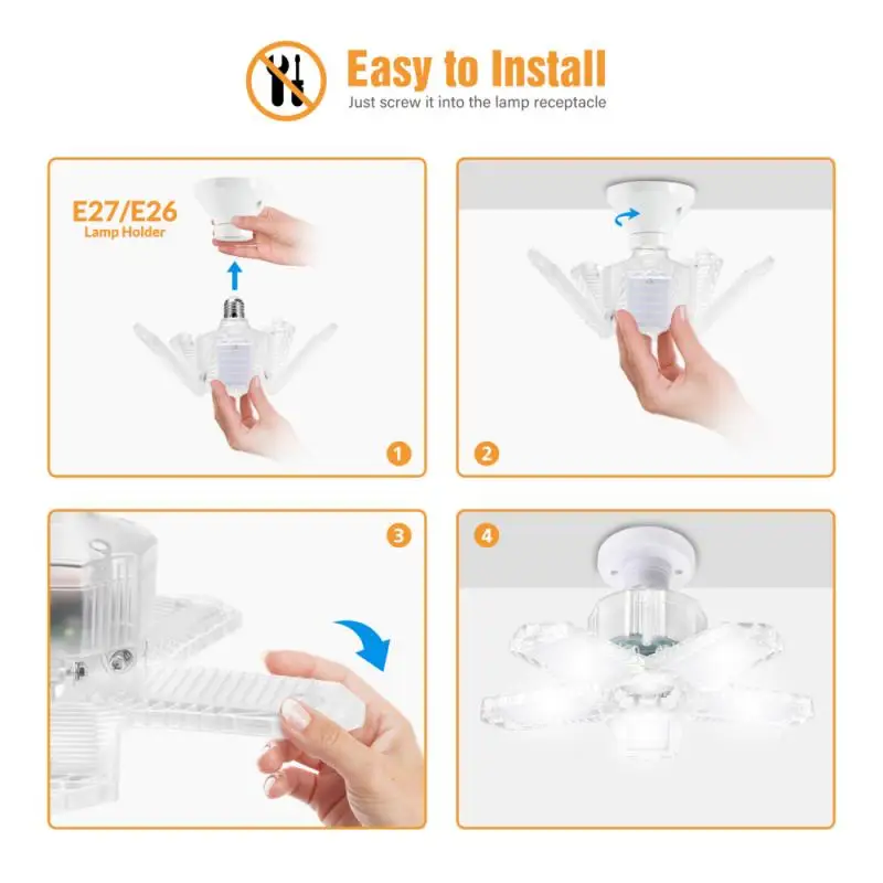 

LED Garage Light Adjustable Deformable Ceiling Light For Home Warehouse Workshop Folding Five-Leaf Deformation Lamp AC85-265V