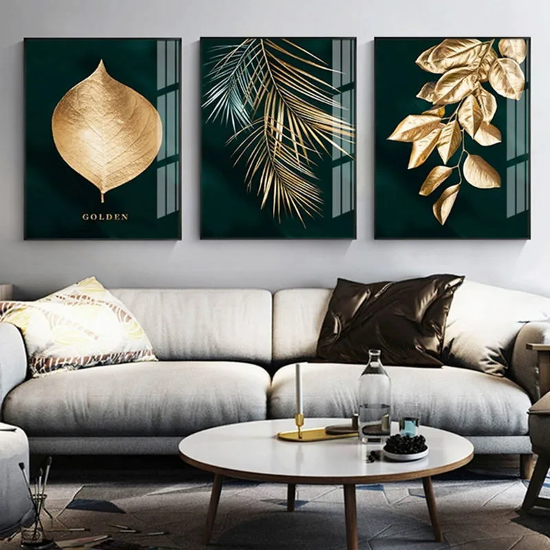 

Fashion Abstract Golden Plant Leaves Wall Poster Print Modern Style Canvas Painting Art Living Room Decoration Picture Home Deco