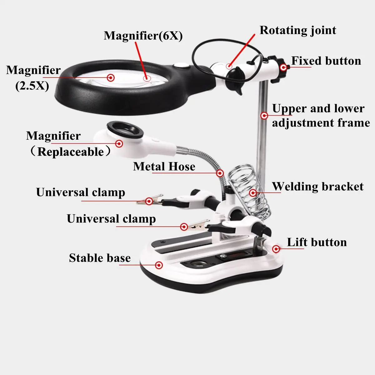 18 светодиодный Многофункциональный сварочный увеличительный зажим 5X/10X с