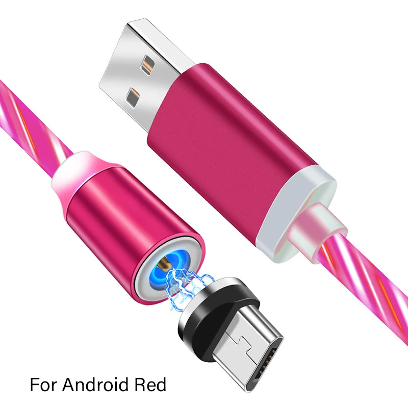 Магнитный зарядный кабель светодиодный светящийся струящийся usb-кабель для зарядки типа C/Micro USB/8 Pin провод для быстрой зарядки освещение для iPhone 8 Android USBC - Цвет: Red For Micro