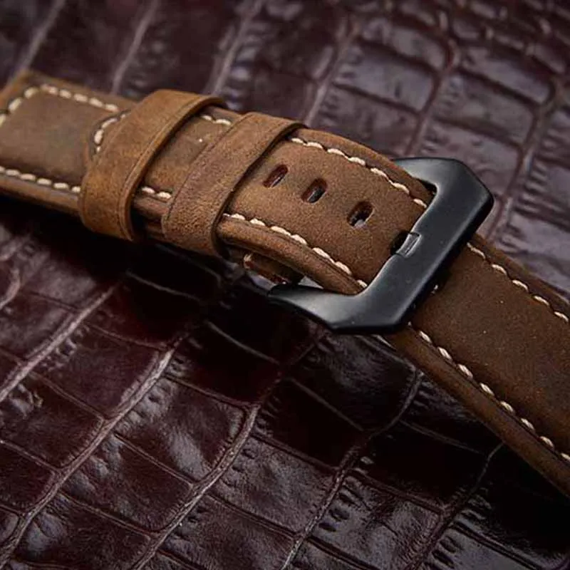 Genuine Leather Watch band 26mm 20mm 22mm 24mm Vintage Replacement Strap For Panerai Fossil Oil Nubuck Leather Universal Bands