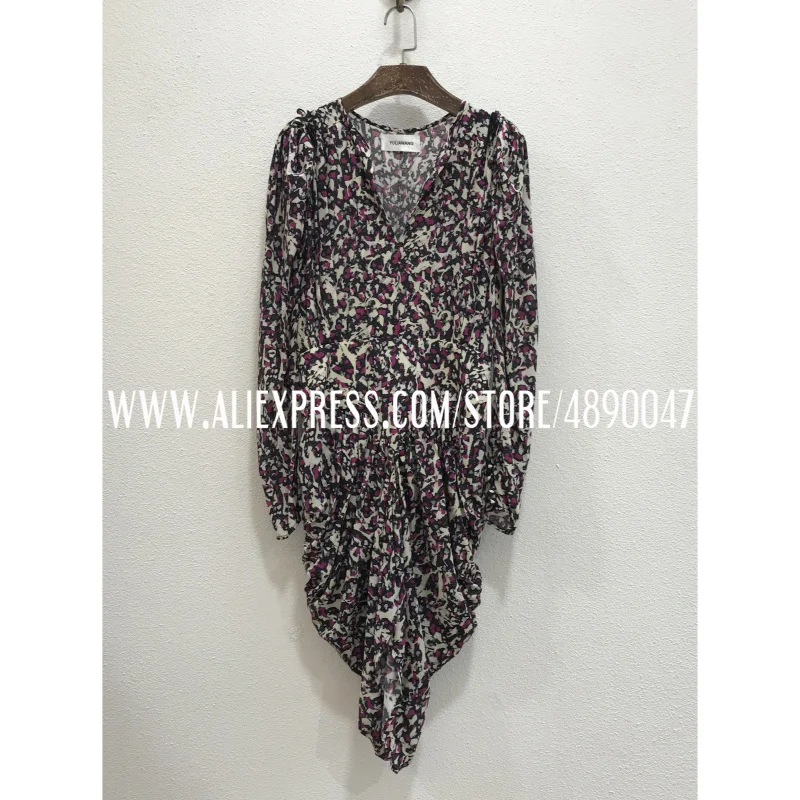 

Vintage floral sexy V-neck slim silk blend dress Irregular skirt design Party dress High quality women's dress