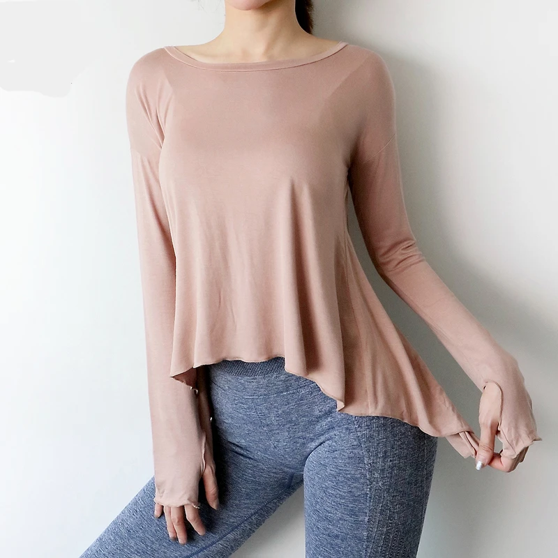 Двойная одежда женские рубашки для йоги бандажная Спортивная рубашка с длинным