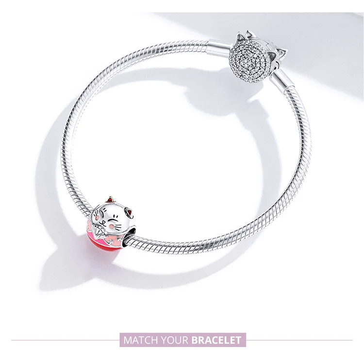 Бусины кошка BISAER Лидер продаж 925 пробы серебро Maneki Fortune Neko Lucky талисманы подходят бусины браслеты серебро 925 ювелирные изделия ECC1341