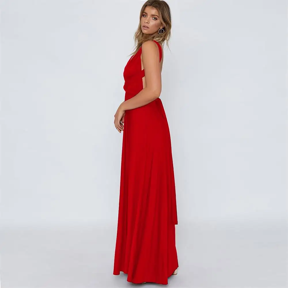 New Pure Color Covertible Bridesmaid Dresses Pleated Floor length Country Beach Wedding Guest Party Gowns Cheap Long Prom Dress