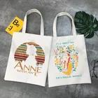 Зеленые сумки Anne Shirley с надписью Gables, Наплечные сумки, повседневная женская сумка для покупок, элегантная Холщовая Сумка