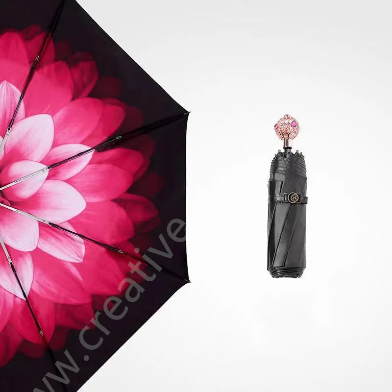 Online Anti-tuono In Fibra Di Vetro Elegante Antivento Pieghevole Anti-uv Regalo Diamante Daisy Parasole E Pubblicità Ombrello Rubino Superleggero