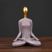 european golden head yoga girl sculpture resin model abstract figure yoga female statue holiday gift bookcase room decoration