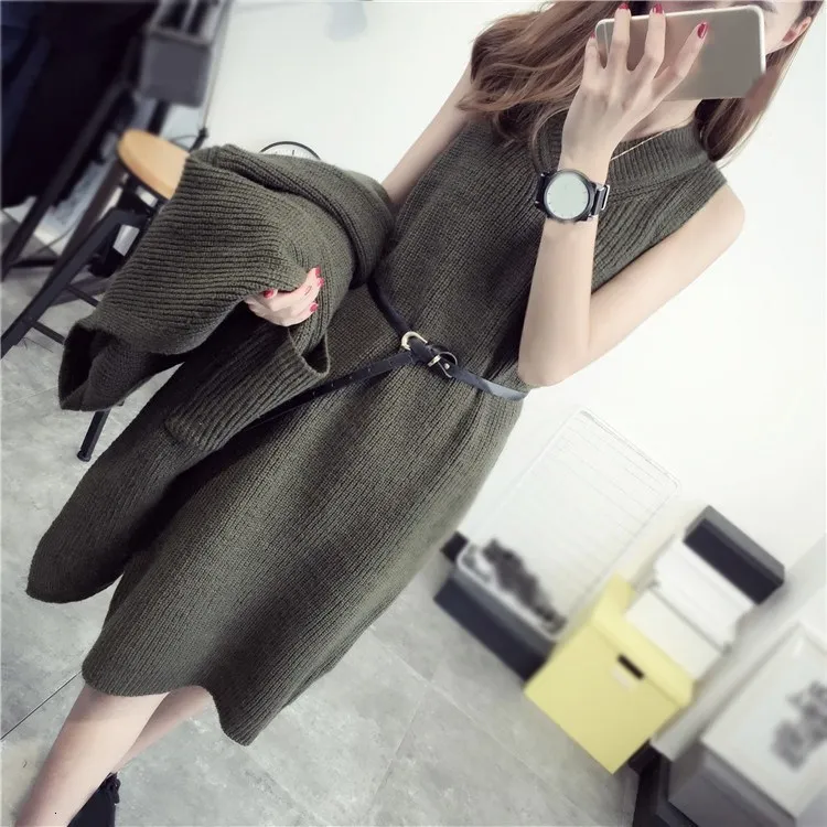 Осень-зима 2018 женское длинное платье-жилет кардиган свитер без рукавов