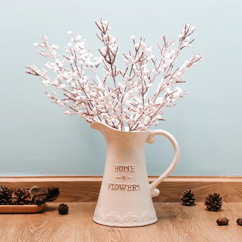 Рождественские искусственные сосновые иголки, искусственные сосновые иголки, красные ягоды, цветы, ветка, витрина, праздничные украшения, аксессуары для домашнего декора