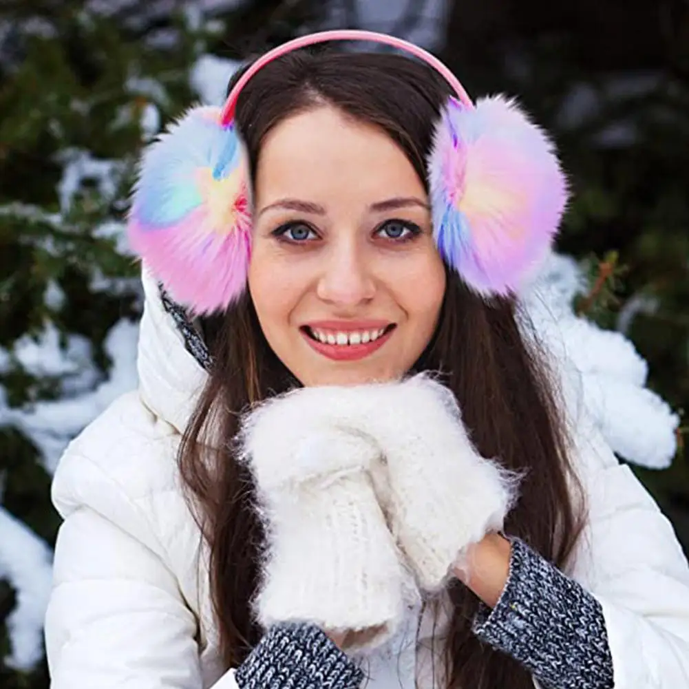 

Winter Warmer Colorful Long-haired Earmuffs Cold Comfortable Fluffy Soft Ear-muffs Plush Round Earcap Y0y8