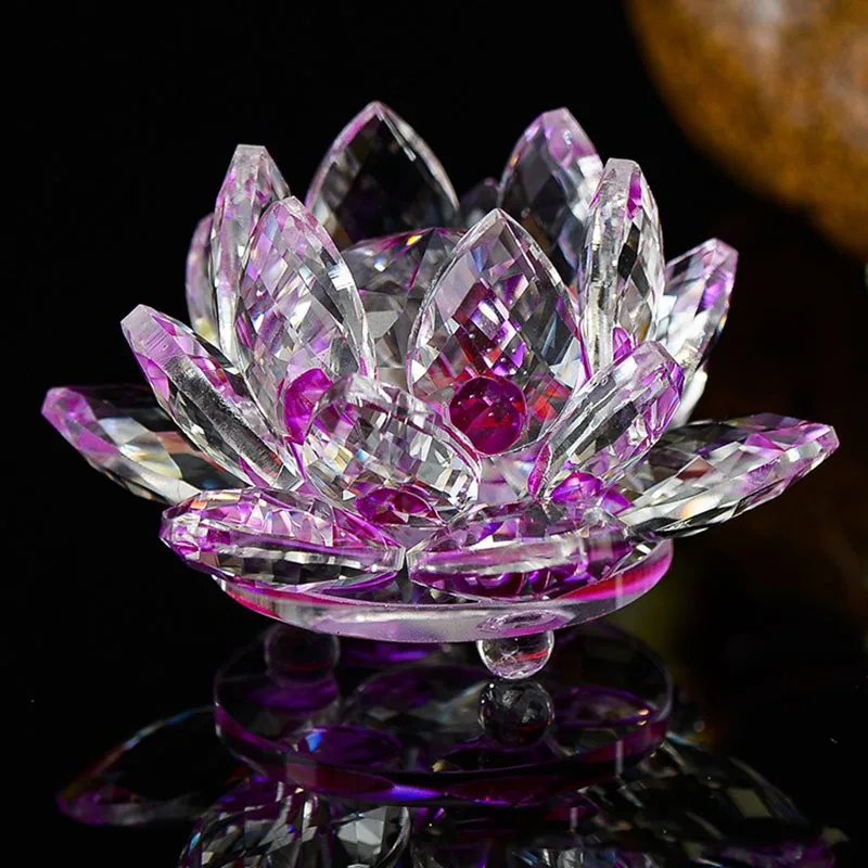 

80mm Crystal Lotus Flower Figurines Home Decoration Crafts Glass Office Fengshui Ornaments Miniatures Wedding Party Decor Gifts