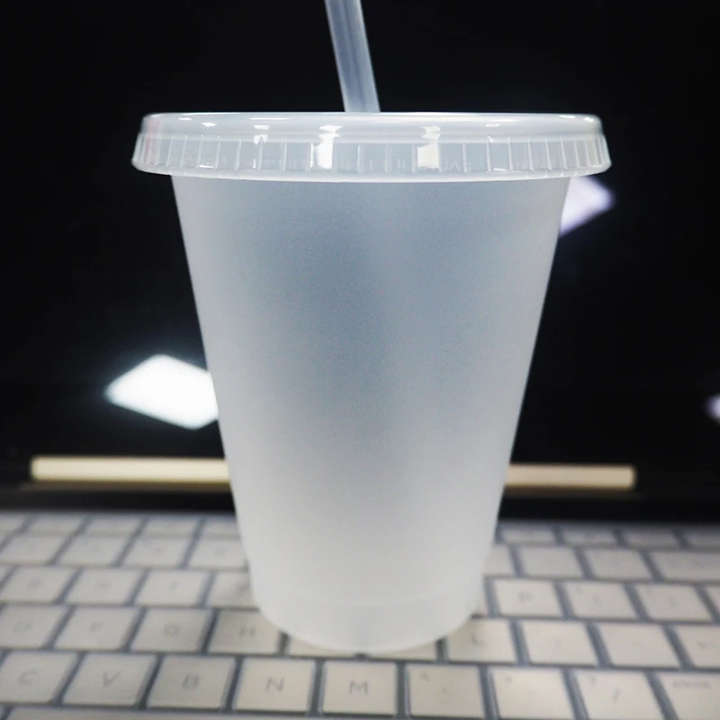5Pcs Transparent Reusable Water Bottle Temperature Color Changing Cup With Lid & Straw Plastic Cold Sport | Дом и сад