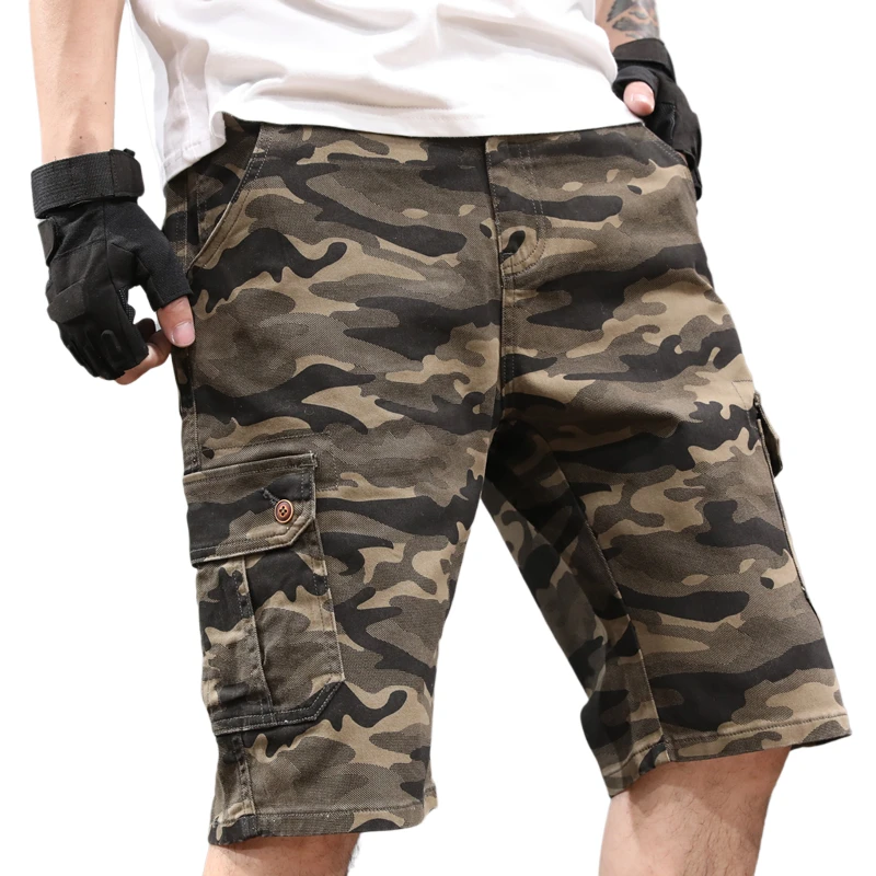 

Мужские хлопковые камуфляжные шорты SHAN BAO, летние свободные шорты 2021 в классическом стиле, сине-зеленые, 42, 44, 46, 48, размера плюс