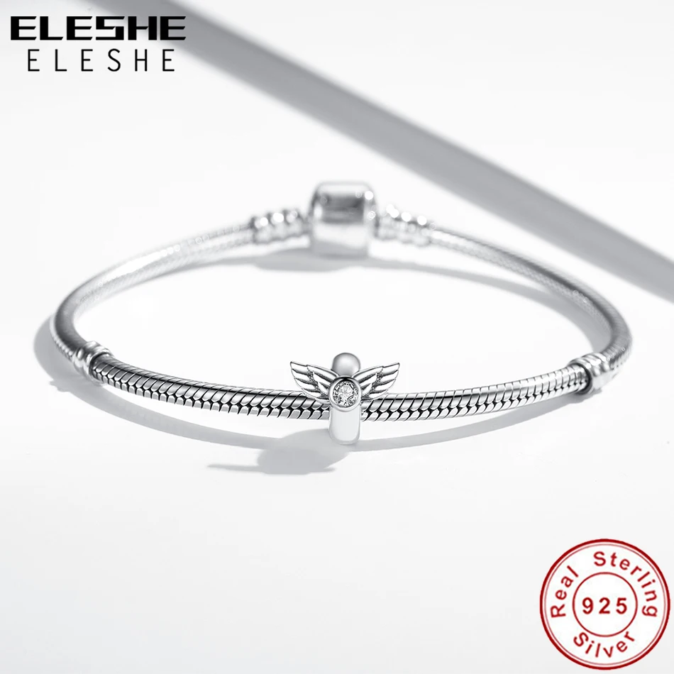 ELESHE, классические бусины из стерлингового серебра 925, ажурные круглые перьевые крылья, подвески, подходят к оригинальному браслету Pandora, ожерелье, ювелирные изделия DIY