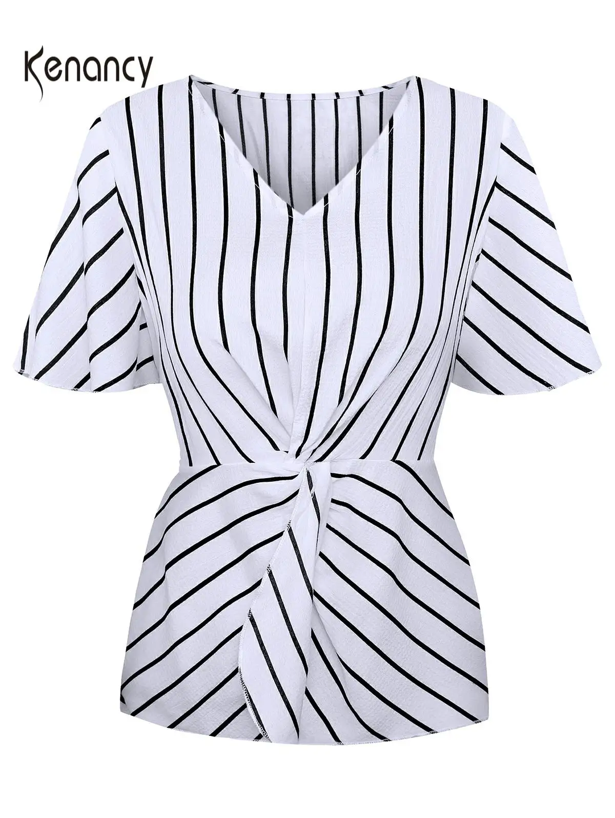 Блузка Kenancy Женская в полоску Модный повседневный топ с V-образным вырезом