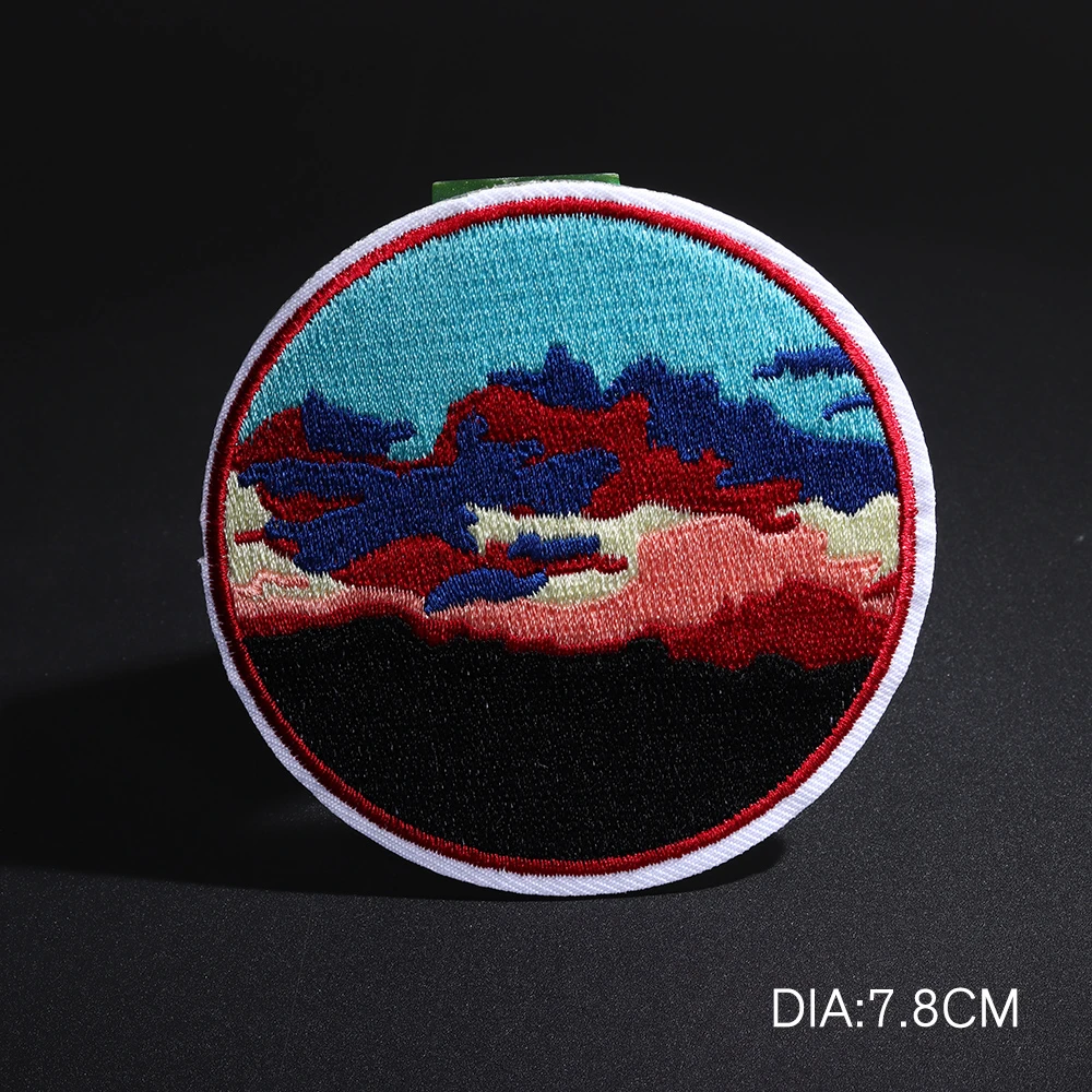 1PCS Cartoon round Spaceship Embroidered Iron On Patches Fire cloud Clothes Patch desert Badges Accessories | Дом и сад