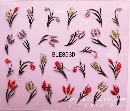 3D наклейки для дизайна ногтей все украшения слайдер желтые красные цветы клейкие