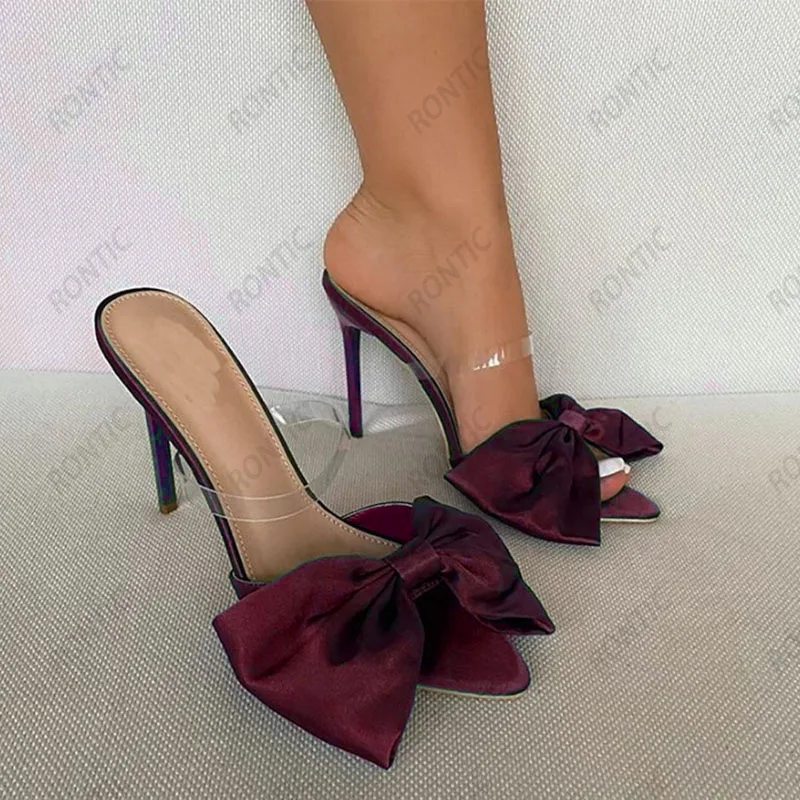 Rontic/женские сандалии-мюли ручной работы атласные туфли-бабочки на шпильке с