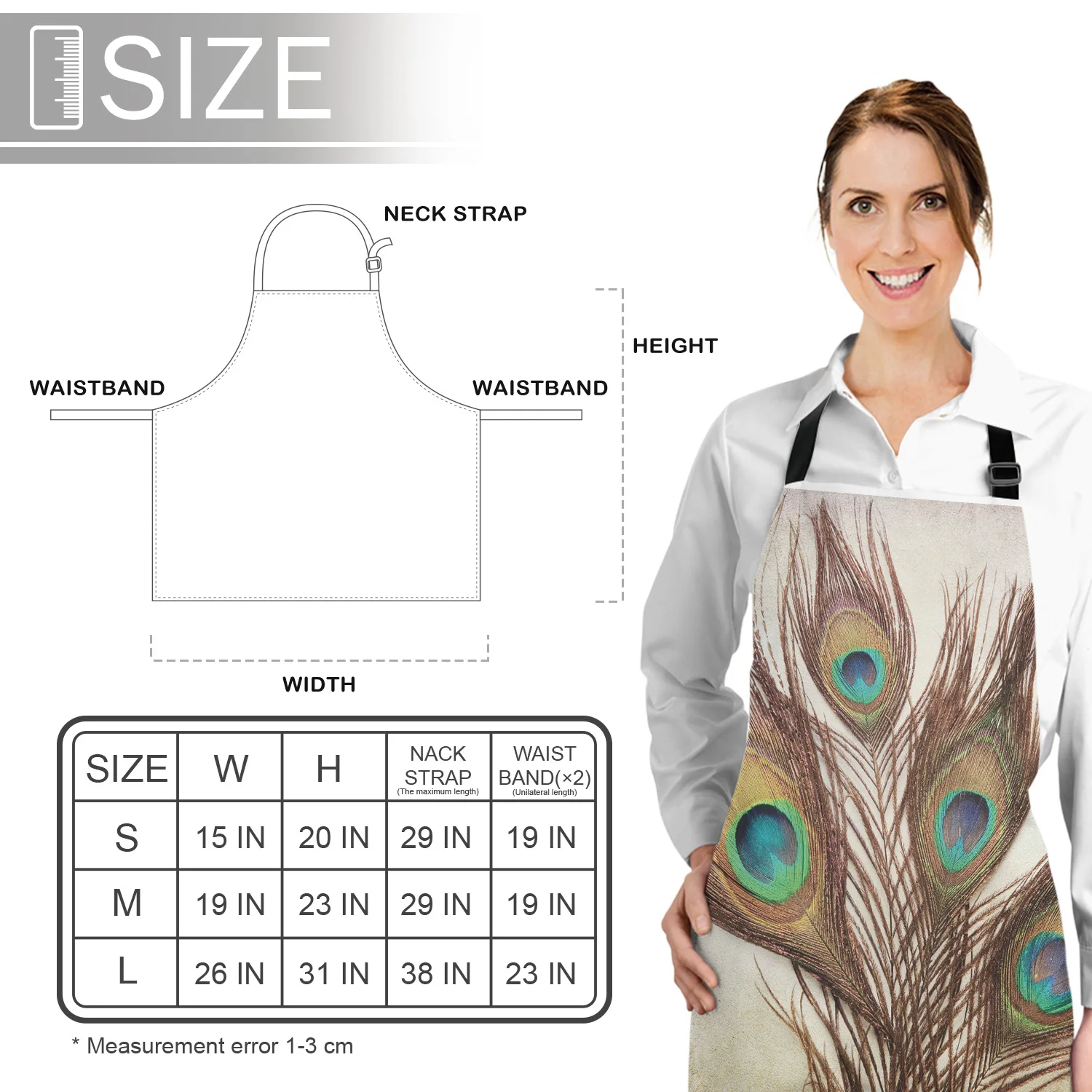 

Peacock Feathers Apron Personalized Design Adjustable Canvas Kitchen Hotel Cafe Aprons Female Ladies Couples Cooking Dining Bib