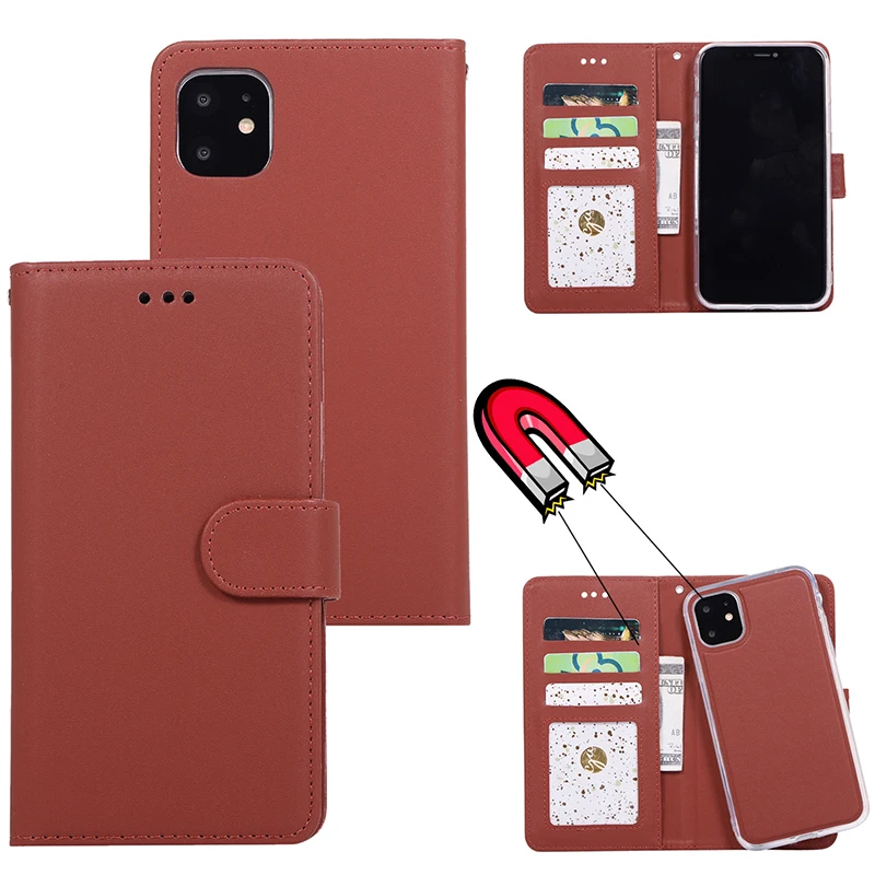 10 шт. 2 в 1 Магнитный съемный кожаный чехол-бумажник для iPhone 12 Mini 11 Pro Max XS XR X 8 7 6 Plus SE