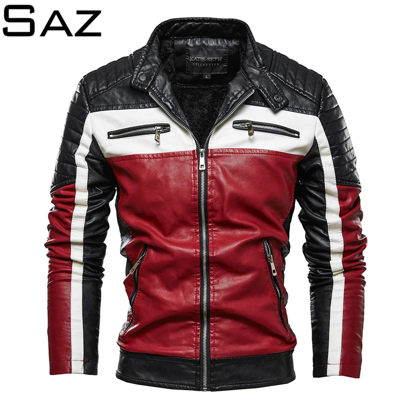 Саз Для мужчин с воротником под горло из искусственной кожи Куртка Повседневная