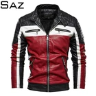 Мужская повседневная Байкерская кожаная куртка Saz с круглым вырезом
